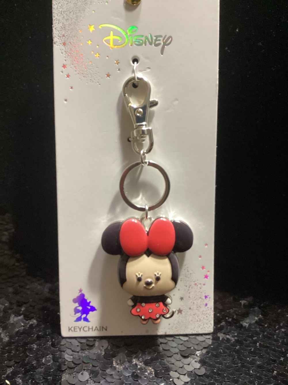 Disney Minnie Mouse Bow Charm Keychain in Red and Black